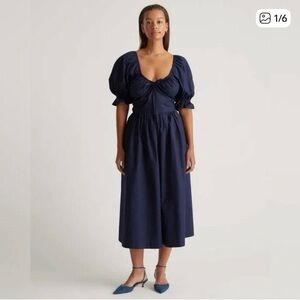 Quince Organic Cotton Deep Blue Midi Dress